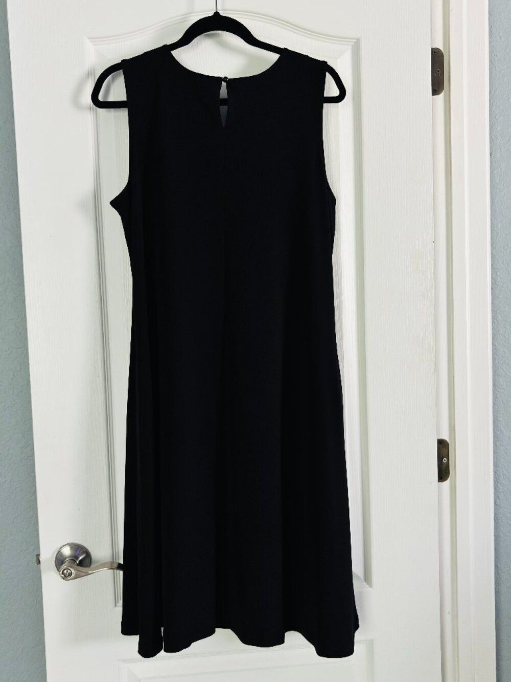 Black Sleeveless Swing Dress Stretch Travel Knit Pockets